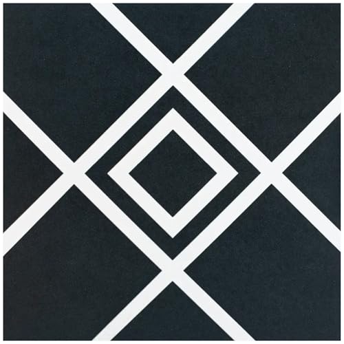 Tenedos HTCRC 8x8 Inches Geometric Pattern Matte Porcelain Tile – Midnight Lattice Decorative Square Tile for Wall and Floor, Kitchen, Bathroom, Backsplash (1 Piece)