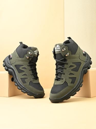 Image of Leo's Fitness Waterproof Canvas High Ankle Boots for Trekking Hiking & Other Casual Purpose