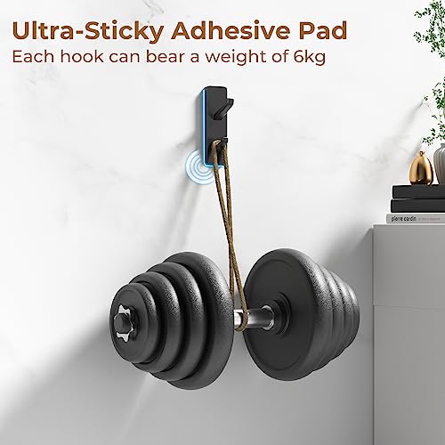 Black 6 Pack Aluminum Coat Hooks, Heavy Duty Self Adhesive Hooks for Hanging, 13LB Capacity, Bathroom Towel Shower Kitchen Door Hooks, 6 Pack