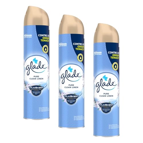 Glade® Aerosol - Ambientador Spray contra malos olores. Esencia para casa y baño fragancia Frescor de Ropa, 1 unidad, 300ml (Paquete de 3)