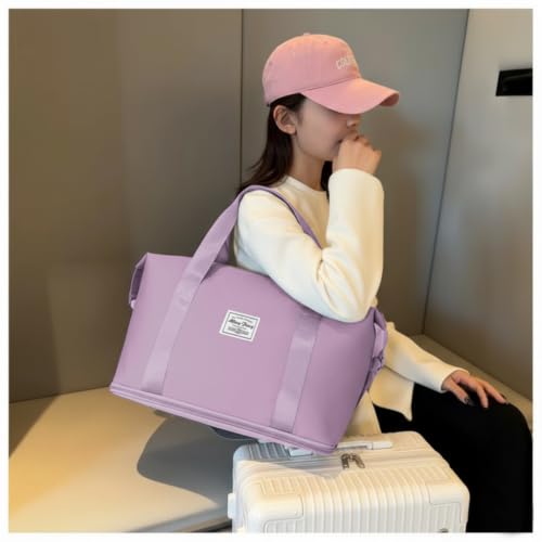 Image of WILDHORN 40 Liters Nylon Expandable Travel Duffle Bag for Men & Women, Waterproof Weekender Luggage Bag, Foldable Gym & Overnight Travel Hand Bag with Wet & Dry Compartment (Lavender)