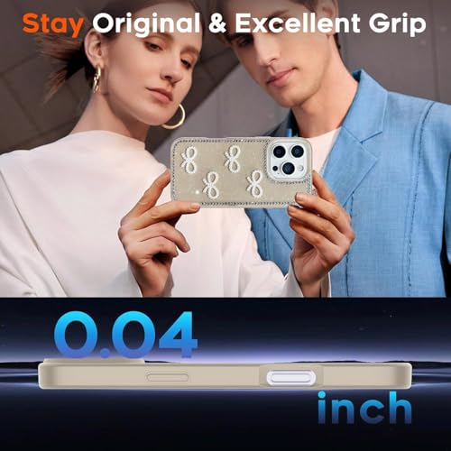 Image of DIZORO Compatible for iPhone 13 Pro, Luxury Diamond Cute with Bow Glitter Bling Case with Full Camera Protection PC+TPU Glossy Shiny Back Cover Case for Girls Women (Desert)