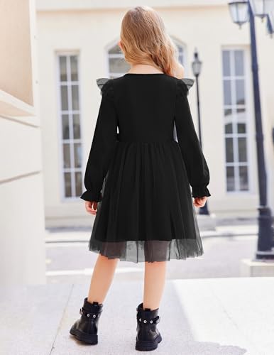 Image of Arshiner Toddler Girls Tulle Dresses with Bow Tie Fall Winter Long Sleeve Formal Party Dress 1-7 Y