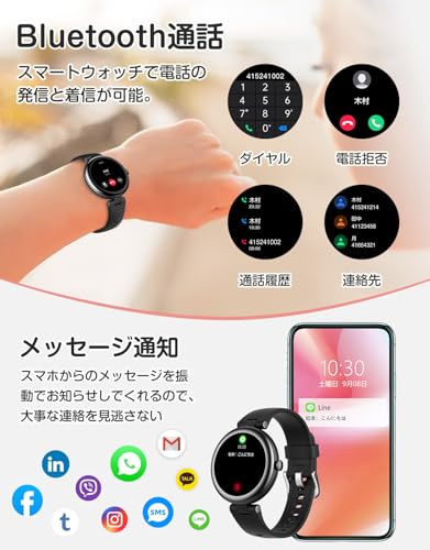 SHANG WING スマートウォッチ レディース 小さめ 腕時計 女性用 Smart Watch Women 1.2インチ高精細画面 iPhone/Android対応 着信通知 女性生理周期管理 文字盤自由設定 日本語説明書付き Lynn