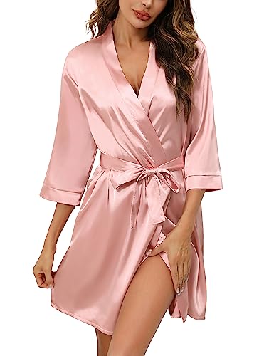 Samring Women's Bride Bridesmaids Robe Short Satin Kimono Robes for Wedding & Bridal Party Silk Bathrobes for Women