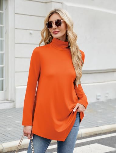 Image of JUSTFASHIONNOW Turtle Neck Shirts for Women Long Sleeve Fall Tunic Tops