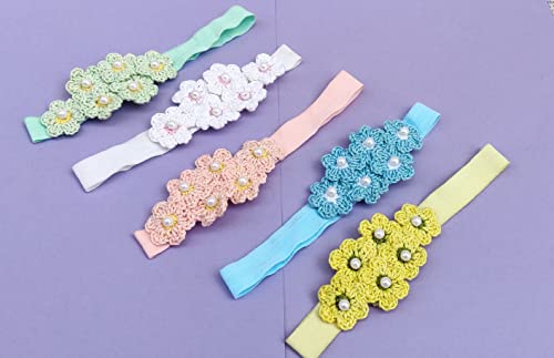 Image of Prapti Handicrafts Crochet Flower Headband For Newborn Baby Girls Infants Toddlers Photo Shoot Birthday Gift 0 to 1 year (Pack of 1 (yellow)