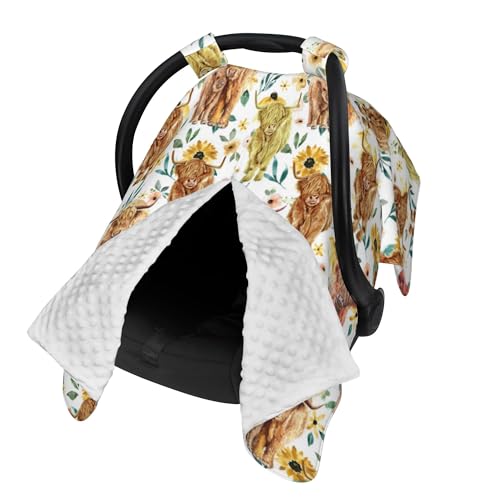 Image of Highland Cow Baby Car Seat Canopy Cover Multi Use Nursing Cover for Newborn Car Seat Canopy Mom Nursing Breastfeeding Covers Newborn Shower Gifts