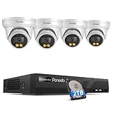 PANOOB PoE Security Camera System, 4X 4MP Wired Dome IP Cameras Outdoor with Audio, AI Human Vehicle Detection, 5MP 8CH NVR with 2TB HDD, Smart Color Night Vision, 24/7 Recording, PD93BA0408-4MD-1