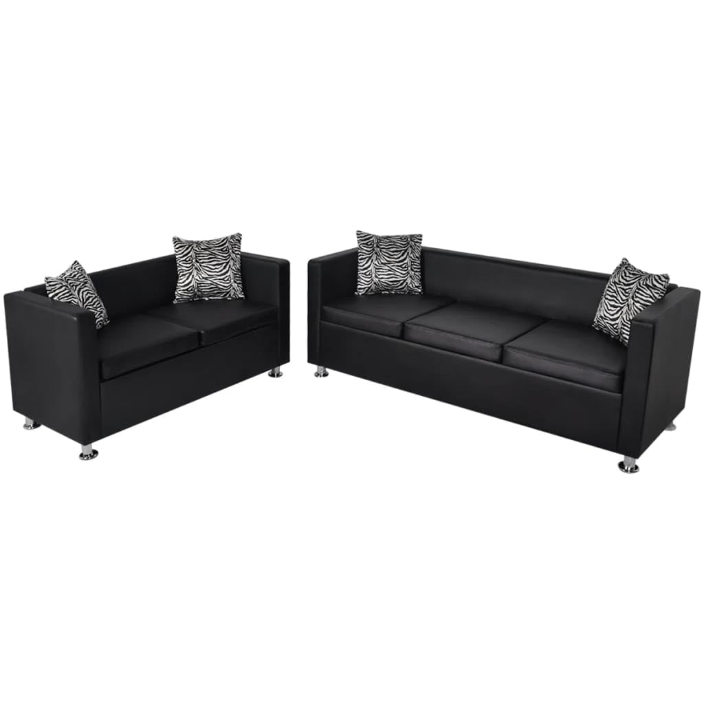 Conjunto de sofás de 2 y 3 plazas de Cuero Artificial Negro