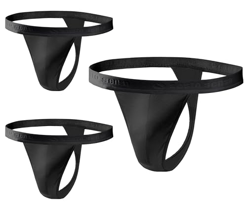 sesto senso 3 Paar Herren String Baumwolle Thong Slips Tanga Sport G-StringL Schwarz