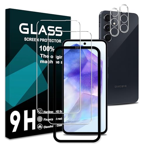 対応 Galaxy A55 5G フィルム ガイド枠付き【2+2枚セット-国産旭硝子素材】Galaxy A55 5G SC-53E/SCG27 ガラスフィルム (2枚) + レンズ保護フィルム (2枚) ギャラクシー A55 5G 保護 フィルム さらさら