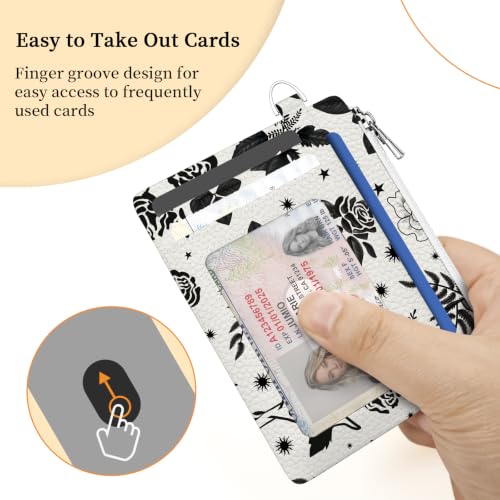 Image of Hancynir Black Cat Floral Credit Card Holder Small Wallet Women, RFID Slim