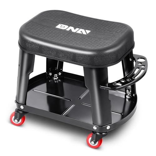 DNA Motoring TOOLS-00252 Removable Rolling Garage Stool with Seat Cushion & Tool Tray Plate,300lbs Max Weight Capacity