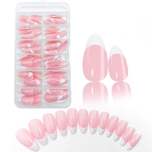 Uñas Postizas Cortas Almendra, 120 Piezas Tips Uñas Acrilicas 12 Tamaños Kit Uñas Postizas y Pegamento de Uñas, Empujador de Cutícula Lima Uñas, Tips Uñas Postizas Gel para Nail Art