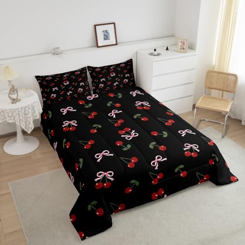 Image of Feelyou Bows Cherry Summer Comforter Set Twin Size Kids Boys Girls Bedding