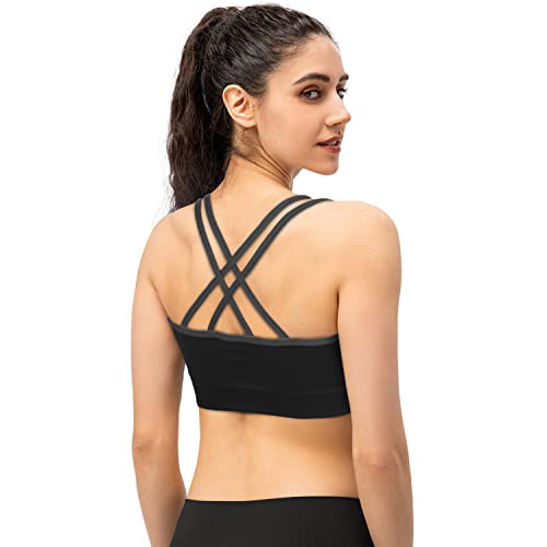 Image of VEQKING Strappy Cross Back Sports Bra for Women Removable Padded Yoga Bras | Multipack, Medium Support, Comfortable Seamless Wireless Design, Breathable Moisture-Wicking Fabric, Workout, Gym, Pilates
