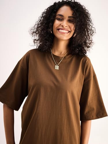 Image of Sassafras Basics Women's Oversized T-Shirt Casual Fit Half Sleeves Streetwear Dress