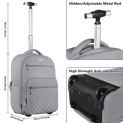 Image of ZOMFELT Rolling Backpack for Women Men, Travel Backpack with Wheels, 17 Inch Laptop Backpack with Toiletry Bag, Carry on Luggage Wheeled Backpack for Travel Trip Business Grey