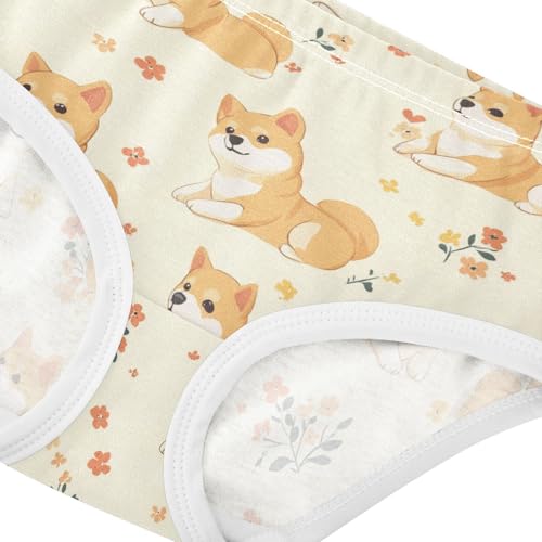 Wusikd Cute Shiba Inu Dog Girls' Underwear Cotton Flowers Girls Briefs Soft Toddler Underwear 2T4