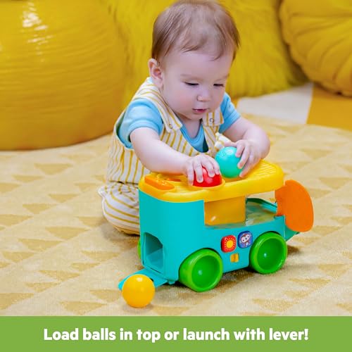 Image of Bright Starts Pop & Roll Safari Bus Ball Play Toy, Elephant Popper and Launcher, Baby Crawling Toy, Unisex, Ages 6 Months+