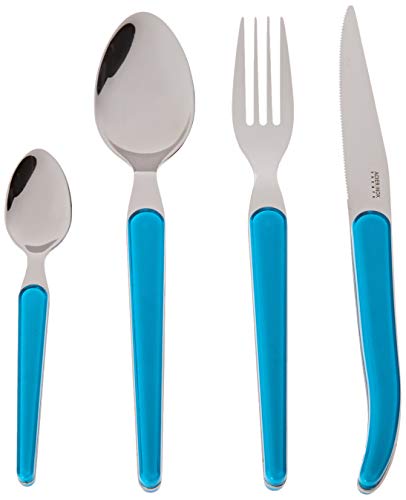 Laguiole Evolution® - Ama de casa de 16 piezas de diseño Acidulé color azul turquesa - Acero inoxidable y ABS - Cubiertos para 4 personas - Caja de regalo de presentación