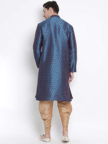 Image of VASTRAMAY Men's Royal Blue Cotton Silk Blend Kurta and Dhoti Pant Set
