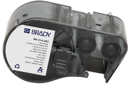 Brady Authentic (M4-214-483) QuickFlag Tapered Polyester Flag Labels with Ribbon 2" H x 1" W Black on White, 140 Labels. for use with BMP41, BMP51, M410, M510, and M511 Label Printers. by Brady - Used condition - US$64.77