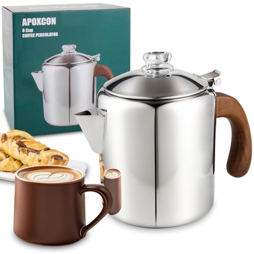 APOXCON Coffee Percolator Stainless Steel Coffee Maker with Fireproof Solid