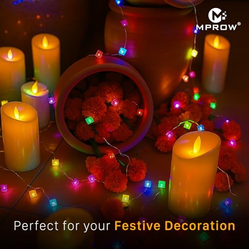 Image of MPROW Multicolor Ice Cube LED String Lights, 20 LED Crystal Cube Fairy Lights, Decorative Hanging Lights for Bedroom, Diwali, Christmas, Wedding, and Party Decor