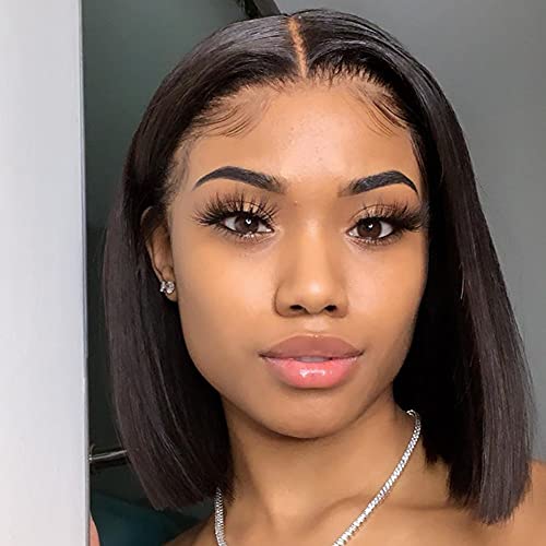 UD Short Bob T Part Lace Front Wigs for Black Women,Middle Part Short Straight Lace Wig 150 Density 10 Inch(1B)