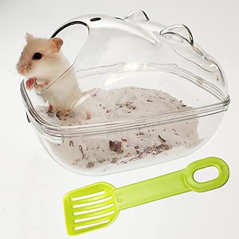 SPRINGSMART Hamster Bathroom with Scoop Set, Transparent Sand Bathtub with Large Space for Small Animals, High Quality Dwarf Hamster Toilet Cover