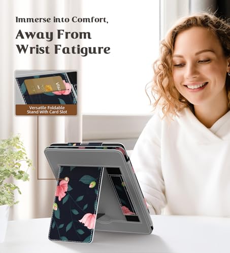 Image of MoKo Case for 7 inch /6.8 inch Kindle Paperwhite(12th /11th Gen-2024 /2021) and Kindle Paperwhite Signature Edition,Slim PU Shell Cover Case with Auto-Wake /Sleep for Kindle Paperwhite 2024, Black & Pink