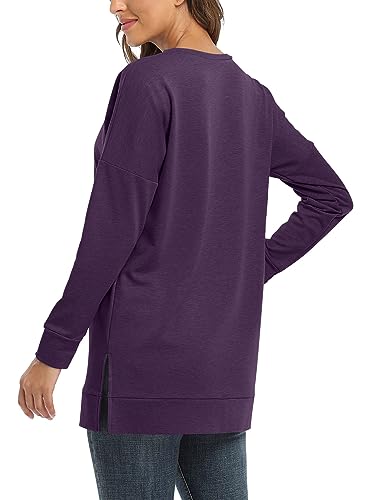 BETTE BOUTIK Women's Drop Long Sleeve Sweatshirts Casual Crewneck Tunic Tops Sweartshirts With Side Slits S-3XL