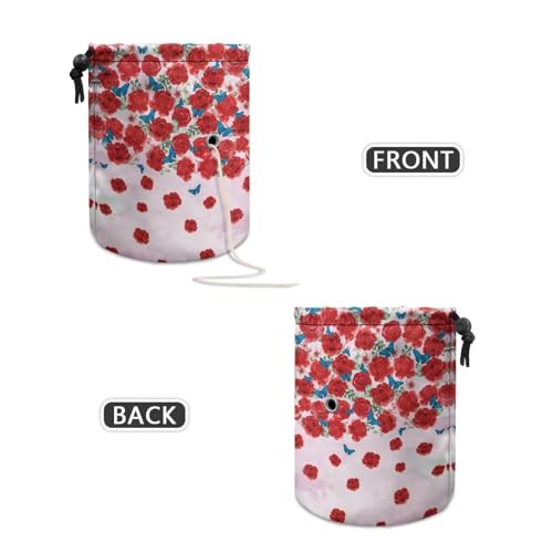 Image of Sellikakes Yarn Organizer Crochet Storage Bag, Rose Butterfly Portable Knitting Storage Bag Yarn Holder Stores Yarn Skein Ball, Crochet Project Knitting Supplies and Sewing Accessories,