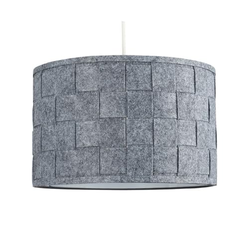 Large Modern Weave Design Drum Ceiling Pendant Light Shade in a Grey Felt Finish