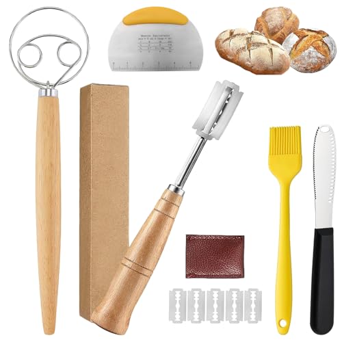 Bäckermesser Set, Brotklinge, Teigschaber, Brotschneidewerkzeug, Brotschneidemesser, Inklusive Bäckermesser, Backen Bürste, Teigschaber und...