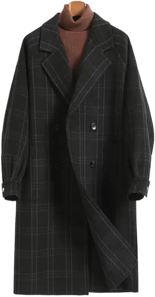 Autumn and Winter Reversible Coat Men's Mid-Length Loose Tweed Jacket(XL Code)