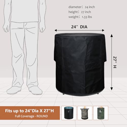 Sheechung COLUMN Fire Pit Round Cover 24 Inch D X 27 Inch H,Heavy Duty 600D Waterproof & Weather Resistant Outdoor Cover,Fits 20-24 Inch Column Propane Gas Firepit Bowl thumb #1