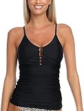 Ocean Blues Damen Retro Tankini Oberteil Bauchabdeckung Bademode mit Verstellbaren Trägern, Schwarz, Größe XXL