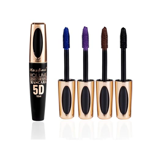 UZSUZZ Mascara 5D Set-4 Colors (negro, marrón, azul, púrpura), impermeable, volumen y extensión para pestañas perfectas, maquillaje duradero para fiestas, bodas y ocasiones especiales