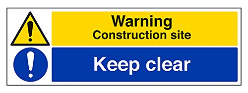 V Safety Warning, Construction Site/Keep Clear Sign - 600mm x 200mm - Self Adhesive Vinyl
