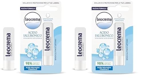 Leocrema - Burrocacao Lipstick con Acido Ialuronico, Balsamo Labbra, Labbra Morbide e Idratate 5.5ml (Confezione da 2)