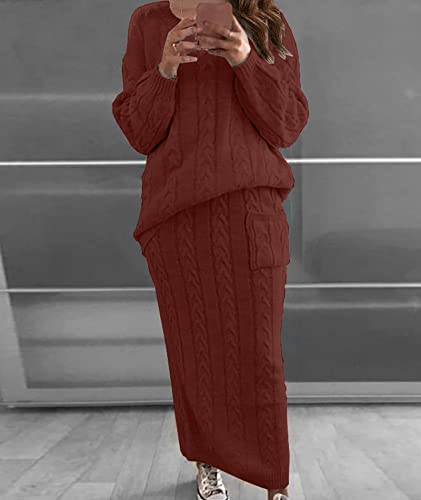 Image of Sexyshine Women's Cable Knit Long Skirt 2 Piece Outfit Chunky Oversized Pullover Sweater Top and Long Pencil Skirt Sets