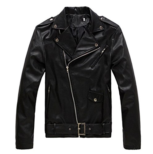 Chaqueta Hombre De Cuero PU Chaqueta de Motociclista con Cremallera Cazadoras L Negro