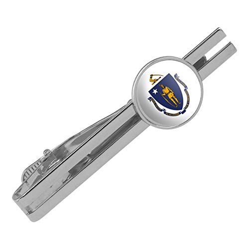 GRAPHICS & MORE Massachusetts State Flag Round Tie Bar Clip Clasp Tack Silver Color Plated