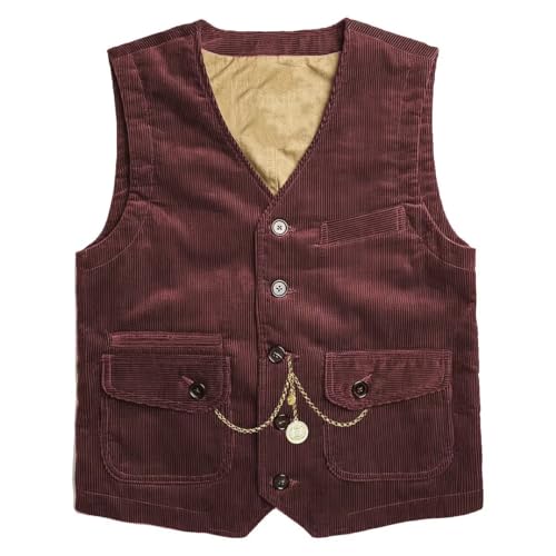 Mens Corduroy Vest Vintage Western Cowboy Waistcoat Slim Fit Casual Business Sleeveless Jackets