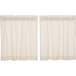 Vhc brands simple life flax solid color cotton linen blend farmhouse kitchen curtains rod pocket 36×36 tier pair natural creme white  urban country home decor