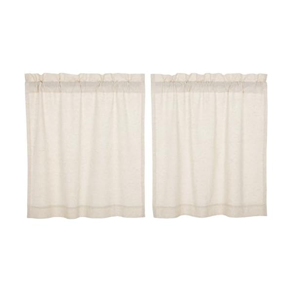 Vhc brands simple life flax solid color cotton linen blend farmhouse kitchen curtains rod pocket 36×36 tier pair natural creme white  urban country home decor