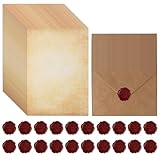 65 StkVintage Briefpapier mit Umschlag Set,Briefpapier und Umschläge: 20 Vintage Briefumschläge&25 Vintage Schreiben Papier& 20 Wachssiegel-aufkleber,für Hochzeit Geburtstag Liebesbrief Schatzkarten